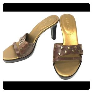 Unisa Korha Heels Stud Sandals Brown Leather Sz 7